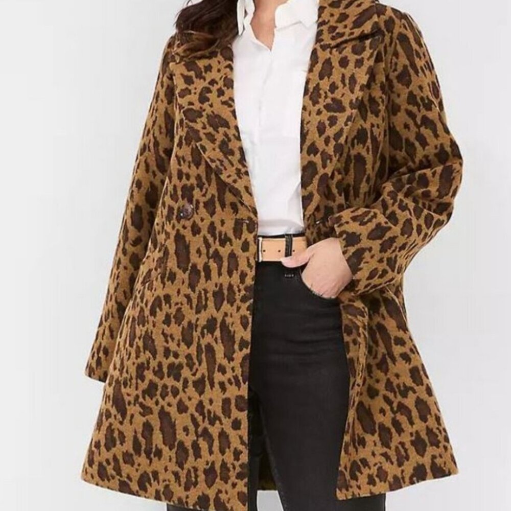 LANE BRYANT LEOPARD PRINT DOUBLE BREASTED JACQUARD COAT SIZE 18 NWT - Picture 1 of 9